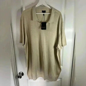 NWT Good Man Brand Johnny Collar Linen Blend Warm Sand Beige Polo Shirt - 4XL